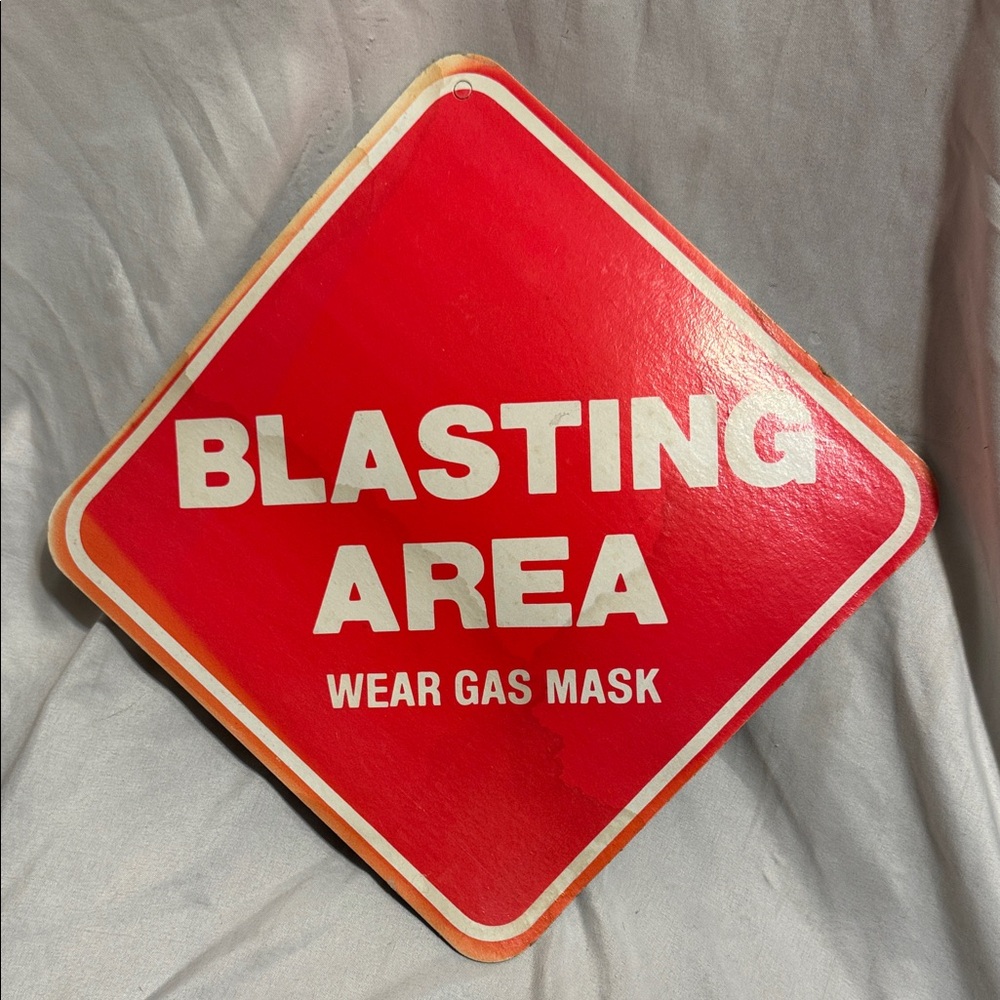 Blasting Area Wear Gas Mask Pringles Promo Cardboard Fun Sign Man Cave